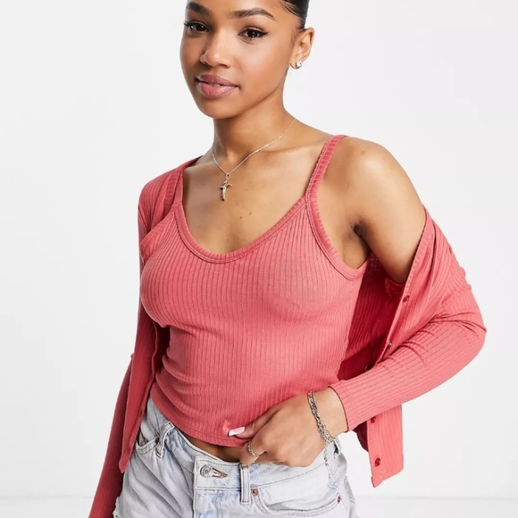 🆕️ Miss Selfridge 2 Piece Ribbed Cami & Cardi Set - Picture 1 of 4